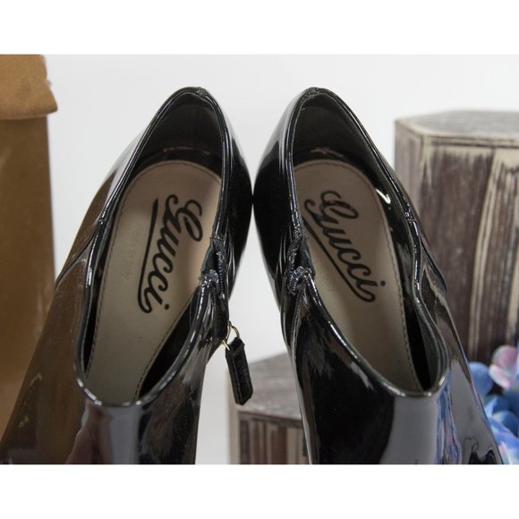 Gucci Vitello Vernice Soft Black Patent Booties 37 - Picture 4 of 8